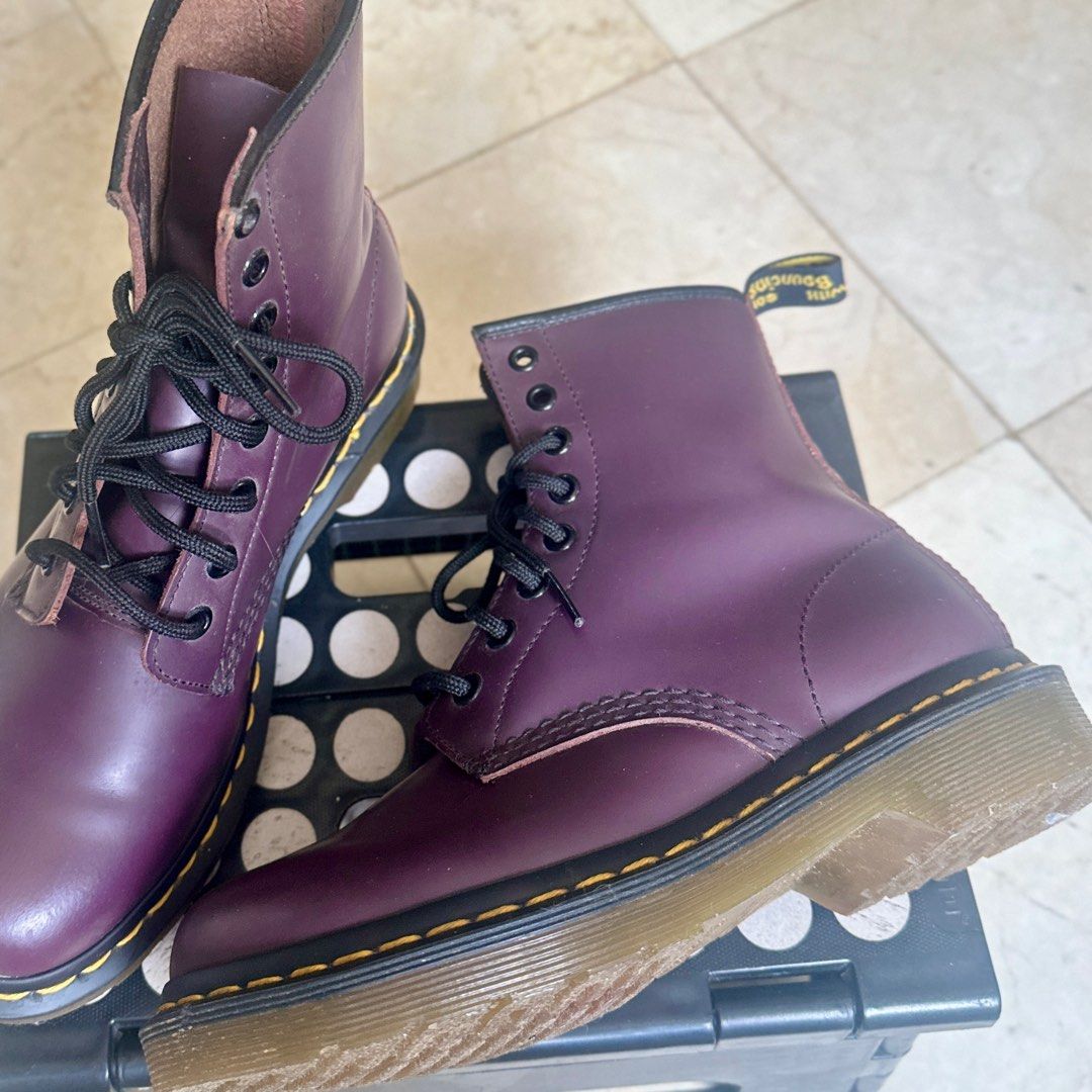 Doc Martens 1460 Purple with box (Category: Boots) located in Del Monte. Submitted by jodegu (Listing ID 1362663805, Image 3). Description: Doc Martens Leather Boots with 8 eyelets Size 6US Used only twice With box Meetup preferred around QC/Makati/Pasay malls Lalamove is okay but payment transfer first .