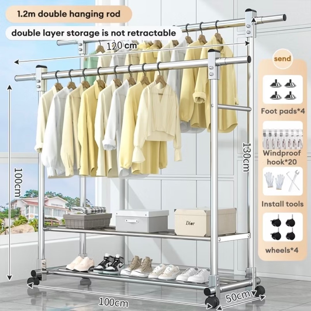 Double Pole Clothes Rack | 2 Tier Clothes Hanging Rack | Heavy Duty ...