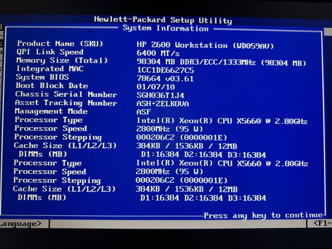 HP Z600 Workstation63222278058371111