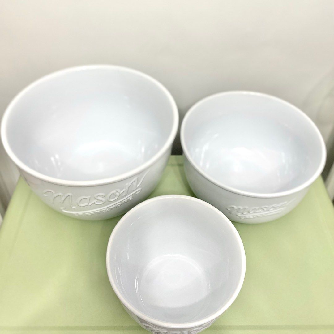 Mason Ceramic Bowls (White) (Category: Bakeware) located in Makati City. Submitted by aideclutter (Listing ID 1362801847, Image 3). Description: • Never Used, just stored • Material : Ceramic • Sizes : 1.5 quarts | 3 quarts | 5 quarts • No more box • Buyer shoulders DF • No pickup, delivery ONLY • Delivery time : 1-4PM ONLY.