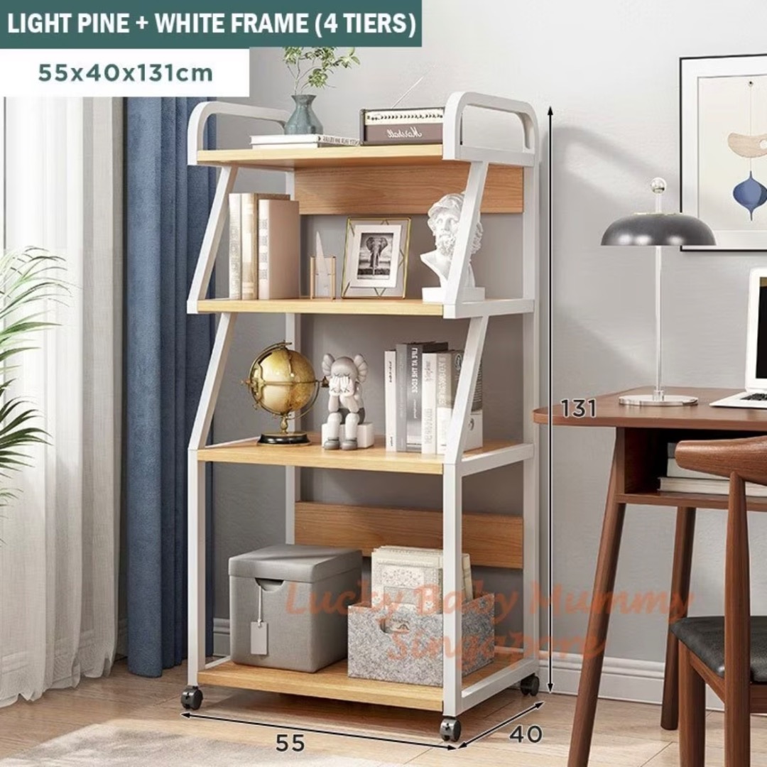 Rolling Storage Shelf With Wheels | 4-Tier Display Bookcase Rack ...
