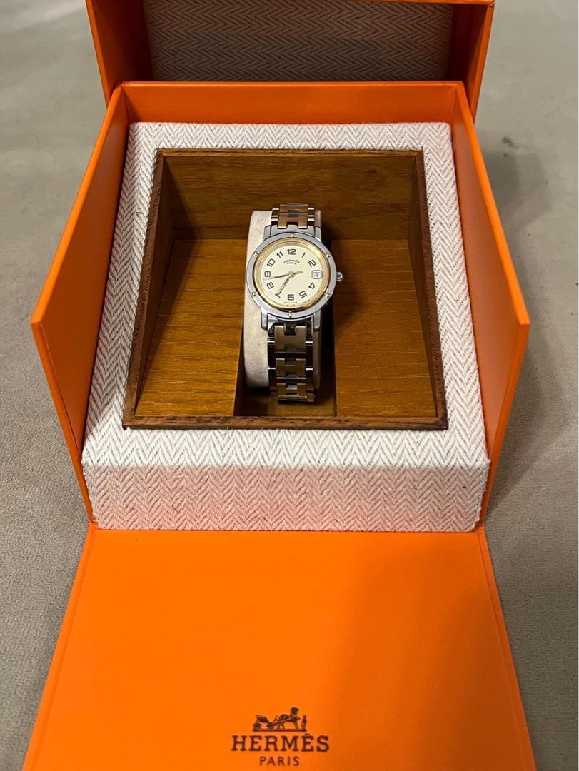 authentic hermes twotone watch (Category: Luxury Watches) located in Manila. Submitted by spacetown (Listing ID 1366562740, Image 1). Description: price negotiable for sure buyer! 24mm twotone rfs: barely used cause watch too small for me it is AUTHENTIC, no damages or faults, gcash or bank transfer only.
