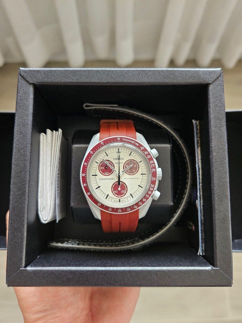 REPRICED MoonSwatch Mission to Pluto (Category: Luxury Watches) located in Pasig City. Submitted by alvs01 (Listing ID 1364722639, Image 1). Description: COMPLETE (Watch, Unused Original Strap, Box, Papers) with FREE Rubber Strap Original MoonSwatch Collection Mission To Pluto Rfs: No wrist time .