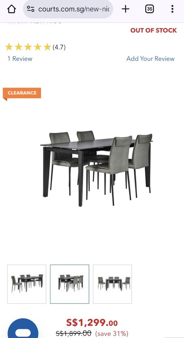 Dining Table Set (Category: Tables & Sets) located in Singapore. Submitted by nic12 (Listing ID 1366631282, Image 2). Description: Extendable dining set. Used for only 3 years, still in very good condition. Selling because we move to a smaller house. Material(s): Sintered Stone+metal Frame Structure: Metal Dimensions: L160 / L110 X W80 X H75 cm $600 for dining table + 4 chairs.