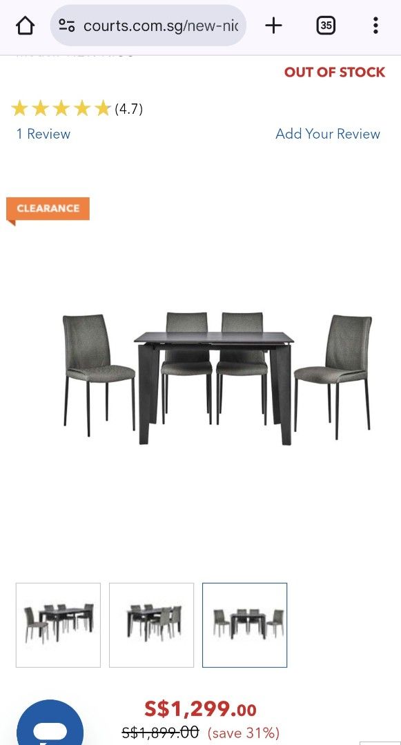 Dining Table Set (Category: Tables & Sets) located in Singapore. Submitted by nic12 (Listing ID 1366631282, Image 3). Description: Extendable dining set. Used for only 3 years, still in very good condition. Selling because we move to a smaller house. Material(s): Sintered Stone+metal Frame Structure: Metal Dimensions: L160 / L110 X W80 X H75 cm $600 for dining table + 4 chairs.