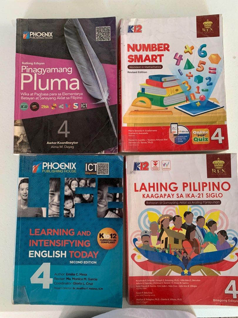 Grade 4 textbooks (Category: Textbooks) located in Santa Rosa. Submitted by gandahappylife (Listing ID 1366632690, Image 1). Description: Preloved Grade 4 textbooks Pluma Number Smart Learning and Intensifying Language Lahing Pilipino -SOLD Php200 each Negotiable if getting the bundle/set J&t / Gcash /Paymaya.