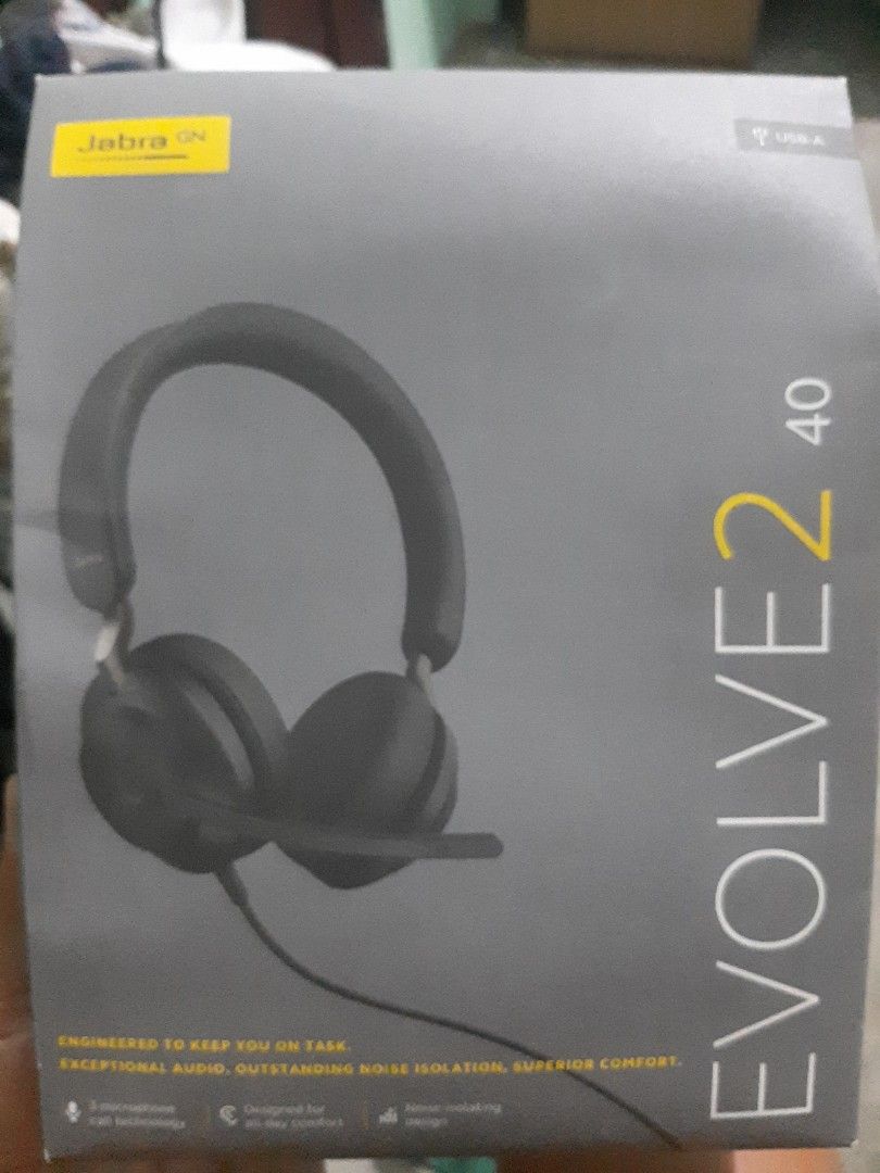 Jabra evolve2 40 (Category: Headphones & Headsets) located in Manila. Submitted by max0016 (Listing ID 1366600576, Image 1). Description: both brandnew never been open and use meetup nearby location and shipping(buyer expense) RFS: need funds Jabra Evolve2 40 - 3-microphone call technology -designed for all-day comfort -Noise-isolating design -wired.