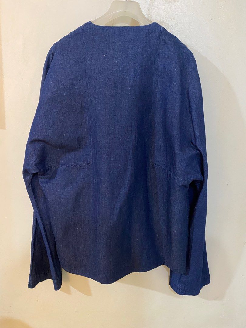 JW Anderson Jacket (Category: Luxury Apparel) located in Pasig City. Submitted by capsulecollection (Listing ID 1366711448, Image 2). Description: JW Anderson round neck jacket Indigo blue color Silver finish brooch accent Oversized fit Size US 36 Made in Poland.