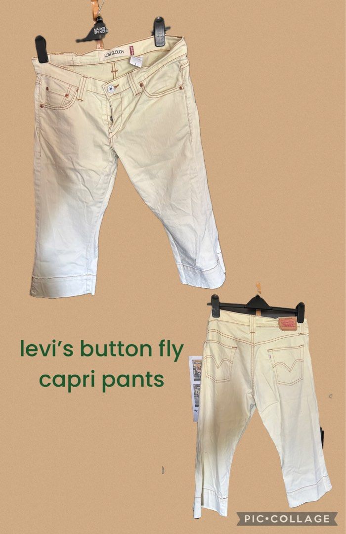levi’s capri pants button fly (Category: Jeans) located in Malabon City. Submitted by everythinggoeson (Listing ID 1366583926, Image 2). Description: size 9 on tag medium light yellow.