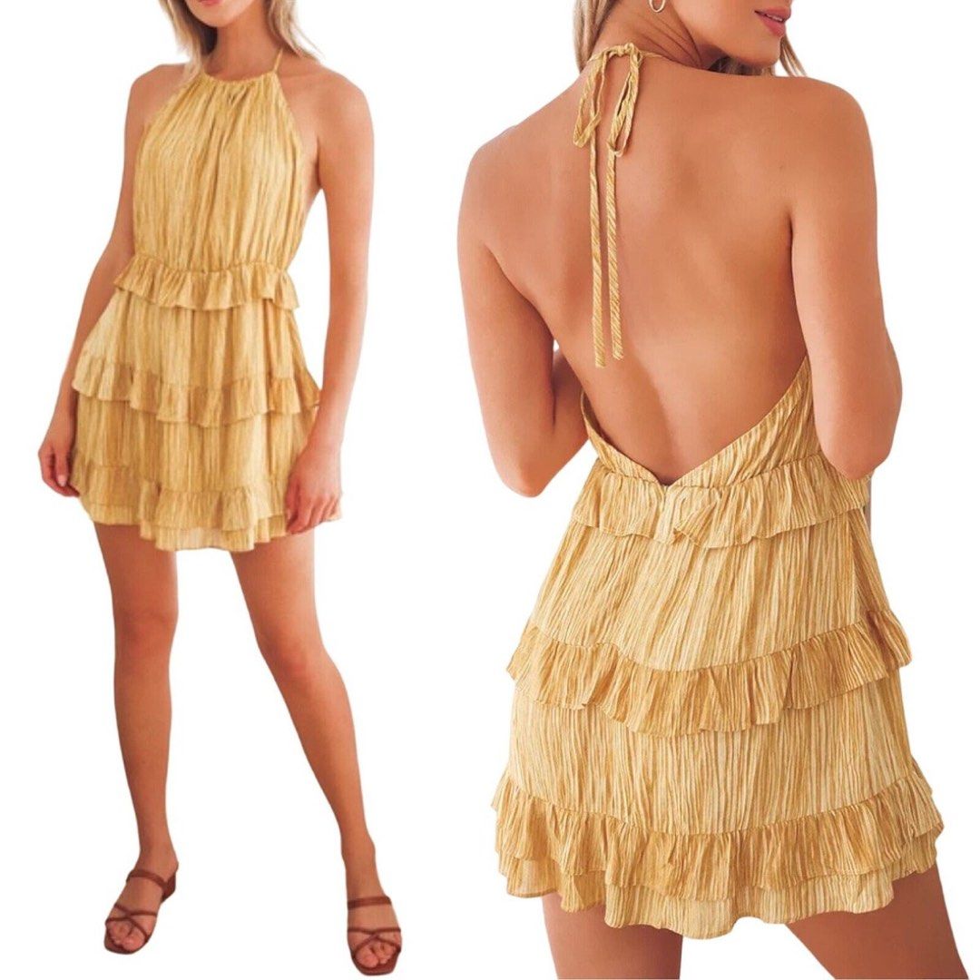 Lulus Downright Darling Mustard Yellow Ruffle Summer Dress (Category: Dresses) located in Pasuquin. Submitted by licashop.ph (Listing ID 1366683071, Image 3). Description: Large on tag 10/10 in good condition no flaws very nice in actual .