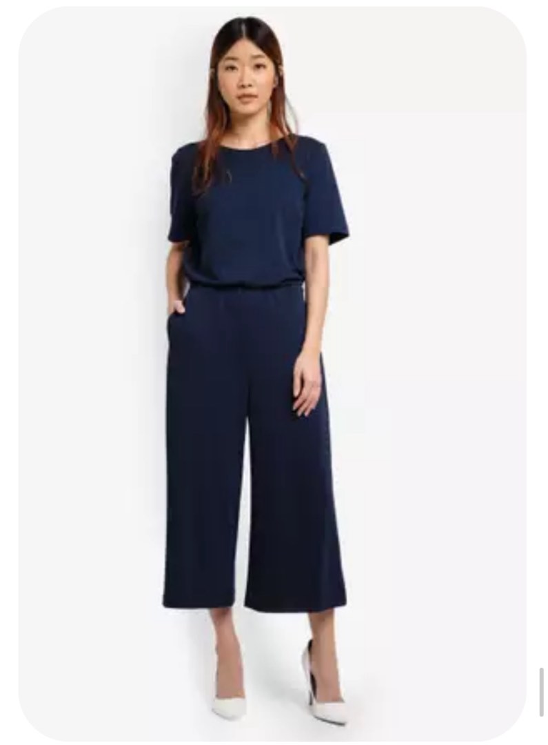 Women Navy Blue Off-Shoulder Belted Jumpsuit