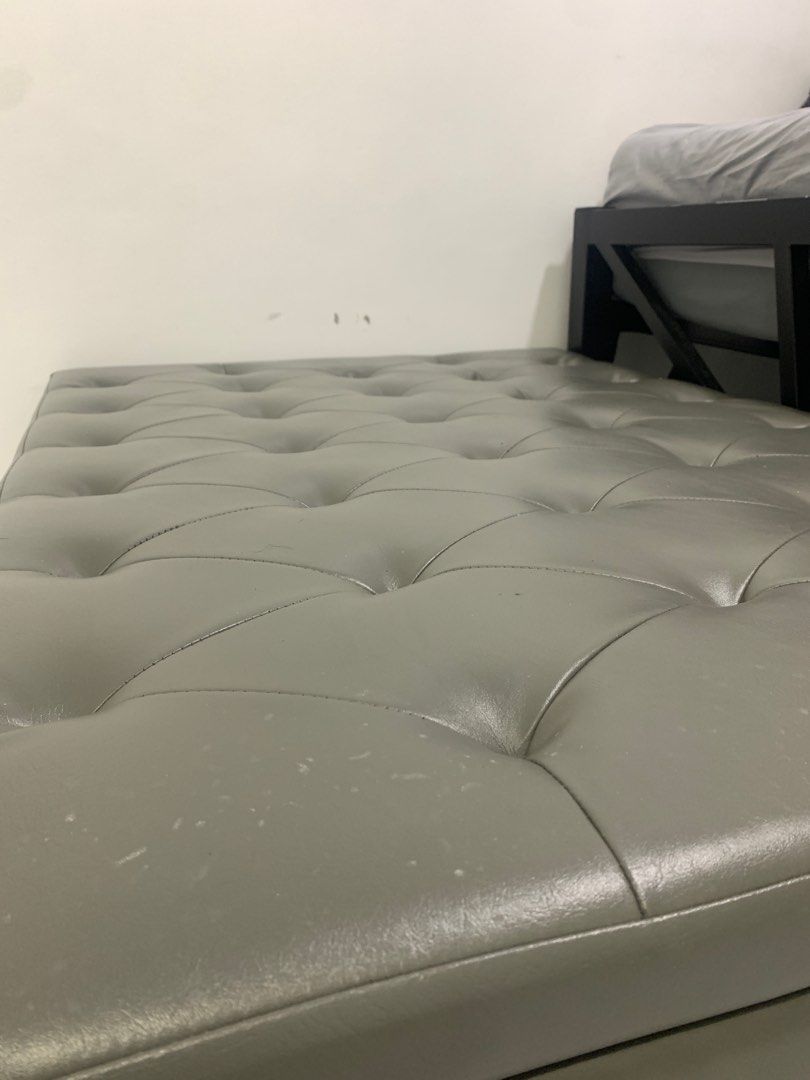 Ottoman (can be used as storage or seat/mini bed) (Category: Storage Boxes & Baskets) located in Makati City. Submitted by katrina_00 (Listing ID 1366628245, Image 3). Description: Length 46“ Width 32“ Height 11“ Well-built, can withstand a person’s weight. Can fit under our queen-sized bed with 14” leg height.