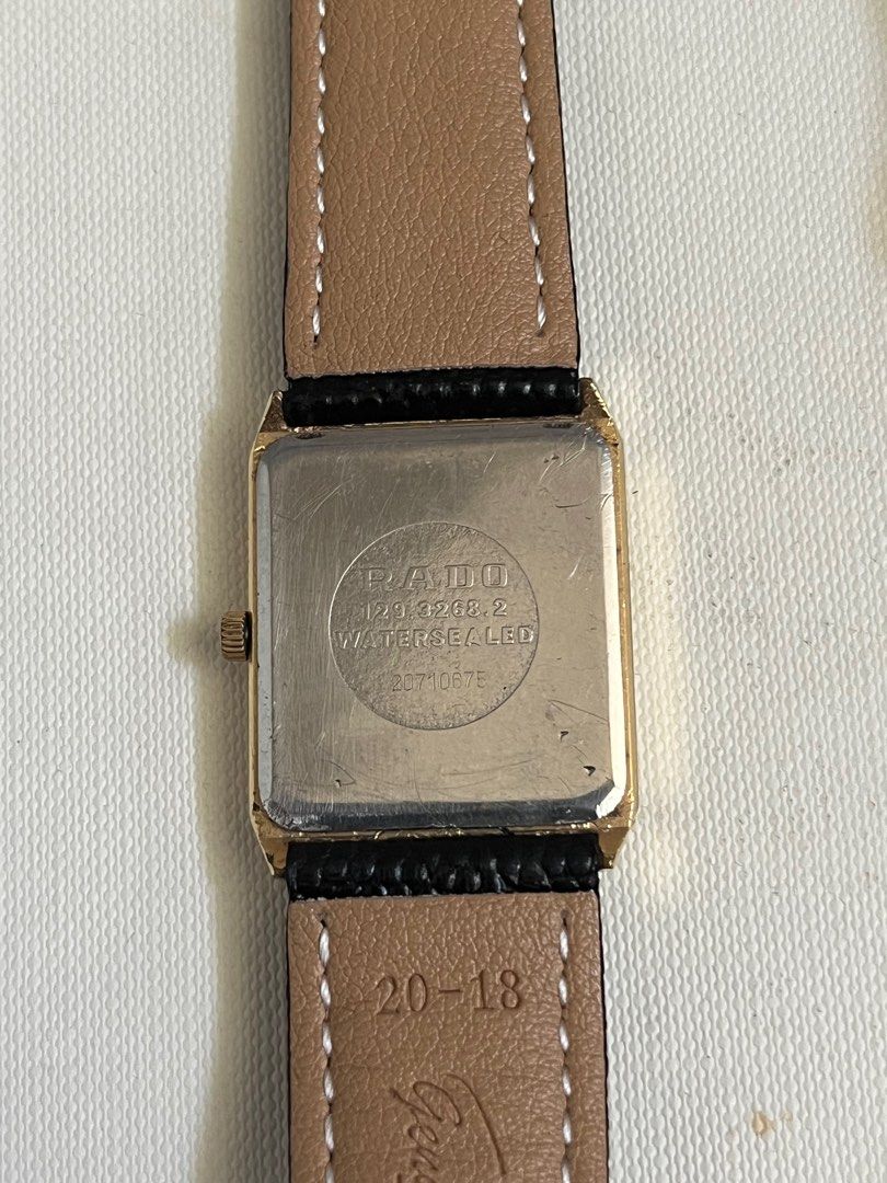 Rado tank gold plated quartz (Category: Luxury Watches) located in Cainta. Submitted by saminjess (Listing ID 1366596947, Image 2). Description: Rado tank gold plated quartz Replaced leather strap Watch only Minimal signs of use ₱7,000 NEGO Lic: cainta, rizal.