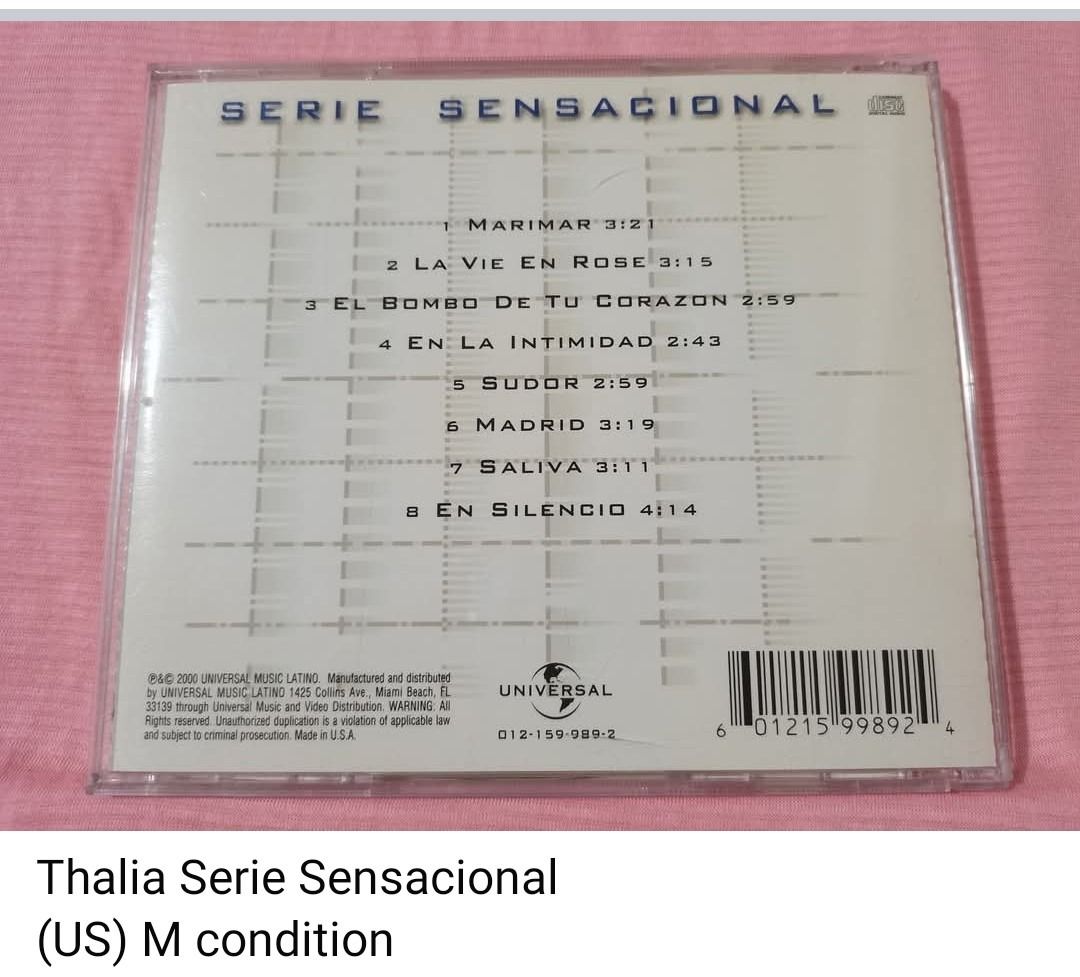Thalia Serie Sensacional CD (unsealed) (Category: CDs & DVDs) located in Dangcagan. Submitted by cd_haven5 (Listing ID 1366563622, Image 2). Description: #Authentic #Legit #Original We only sell original items. All items posted are on hand. Please message me for availability of the item/s because the items are also posted on my other online stores. All items are imported unless stated PH. We also accept Pre-orders. #CD_Haven.