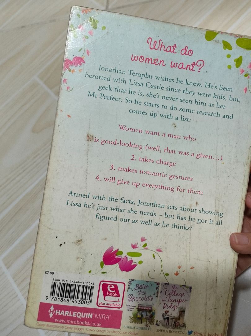 What She Wants by Sheila Roberts (Category: Storybooks) located in Pasay City. Submitted by mcgmcgb (Listing ID 1366618573, Image 2). Description: ☀️ Has a plastic cover ☀️ Paperback Additional Note: The plot is the nerd gets the girl and by doing so, he wanted to step out of his comfort zone to reach her "standards" (but she didn't have any for him🥹 it seemed like HE was the standard 🥹). 📌 RFS: Need funds for medschool and decluttering atm 📌