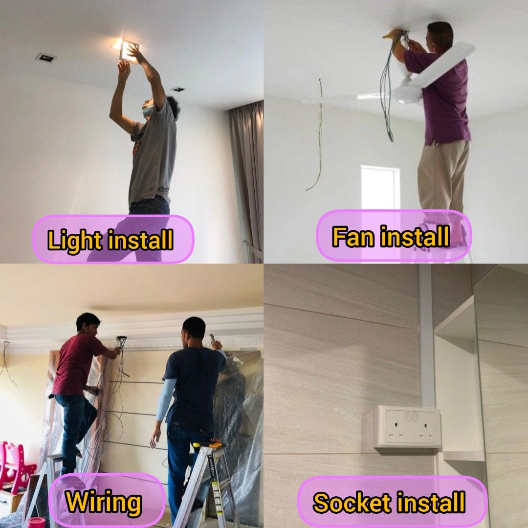 40%offer fan install/light install/socket install/power point install/water heater installation/wiring/re-wiring service all over sg628630933427221111