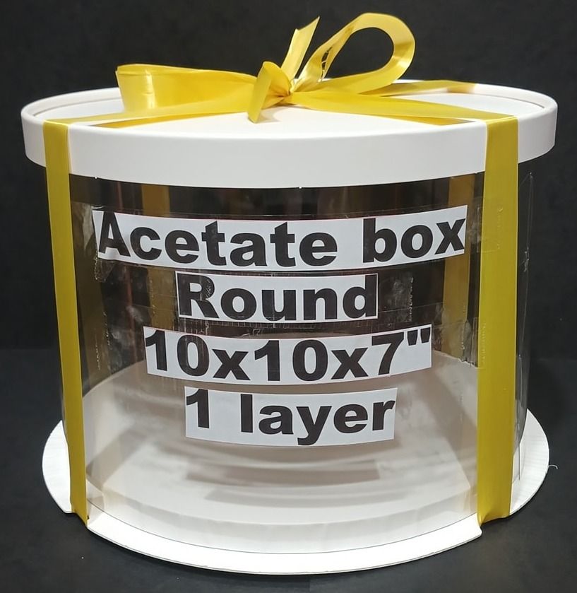 Acetate Box - Round - With protective film inside and outside (Category: Food Organization & Storage) located in Manila. Submitted by golden888onlineshop (Listing ID 1368289949, Image 2). Description: Acetate Box - Round - High Quality Acetate Box - Base can be used as cake board - With protective film inside and outside of the acetate box to prevent scratches, please remove before use - This product arrives flat and is easy to assemble Size (Inc