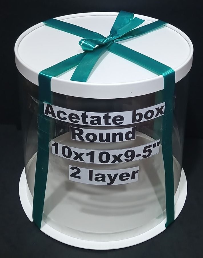Acetate Box - Round - With protective film inside and outside (Category: Food Organization & Storage) located in Manila. Submitted by golden888onlineshop (Listing ID 1368289949, Image 3). Description: Acetate Box - Round - High Quality Acetate Box - Base can be used as cake board - With protective film inside and outside of the acetate box to prevent scratches, please remove before use - This product arrives flat and is easy to assemble Size (Inc