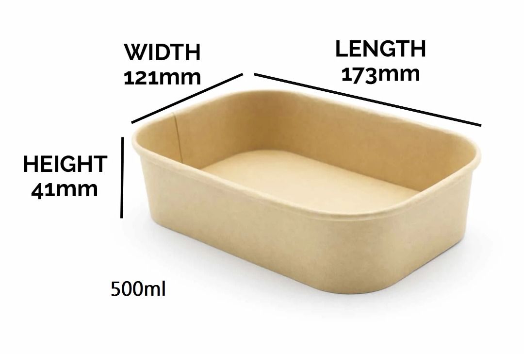 Earthpack Rectangular Kraft w/ Pet Lid (Category: Food Organization & Storage) located in Manila. Submitted by golden888onlineshop (Listing ID 1368274102, Image 2). Description: Earthpack Rectangular Kraft w/ Pet Lid Made from high-quality kraft paper, our bowls are stylish, sturdy, and available in various sizes with secure lid options. 50pcs/pack 1box x 6 packs Sizes: 500ml 7x5x1.5" 750ml 7x5x2.5" 1000ml 7x5x3" DIRECT MESSAGE FOR ORDERS/ INQUIR