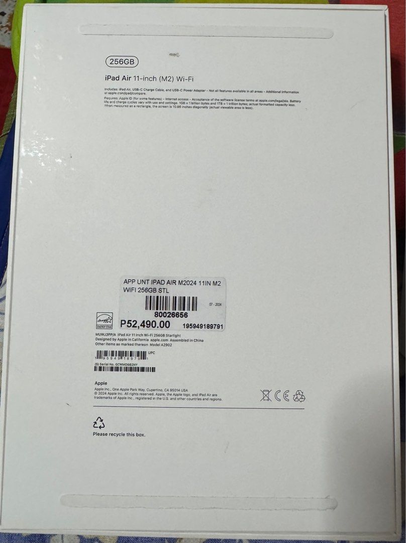 Ipad Air M2 Starlight 256gb 11” & Smart Keyboard Folio (Category: iPad) located in Cavite. Submitted by thineramos (Listing ID 1368215180, Image 3). Description: Selling my Ipad Air M2 11” 256gb Starlight and Ipad Smart Keyboard Folio. Ipad already has quality screen protector. Bought last July2024. Selling for 47,000 Original Price: Ipad Air - 52,490 Keyboard - 10,490.