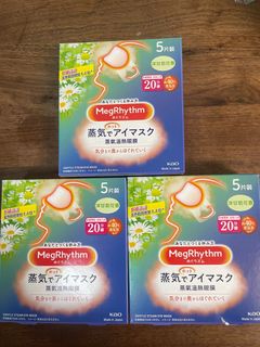 (包易寄取,限時特價,只有1組)日本kao MegRhythm 蒸氣溫熱眼膜洋甘菊花香5片裝(新版)*3盒64242863406082110