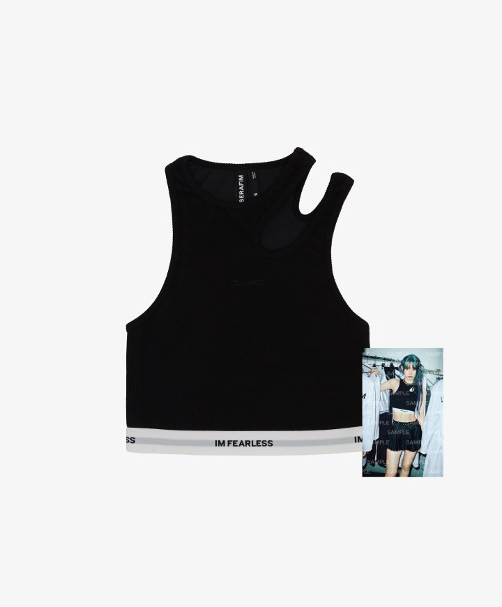 LE SSERAFIM Cut-Out Neck Bra Top (Black) M size, 女裝, 上衣