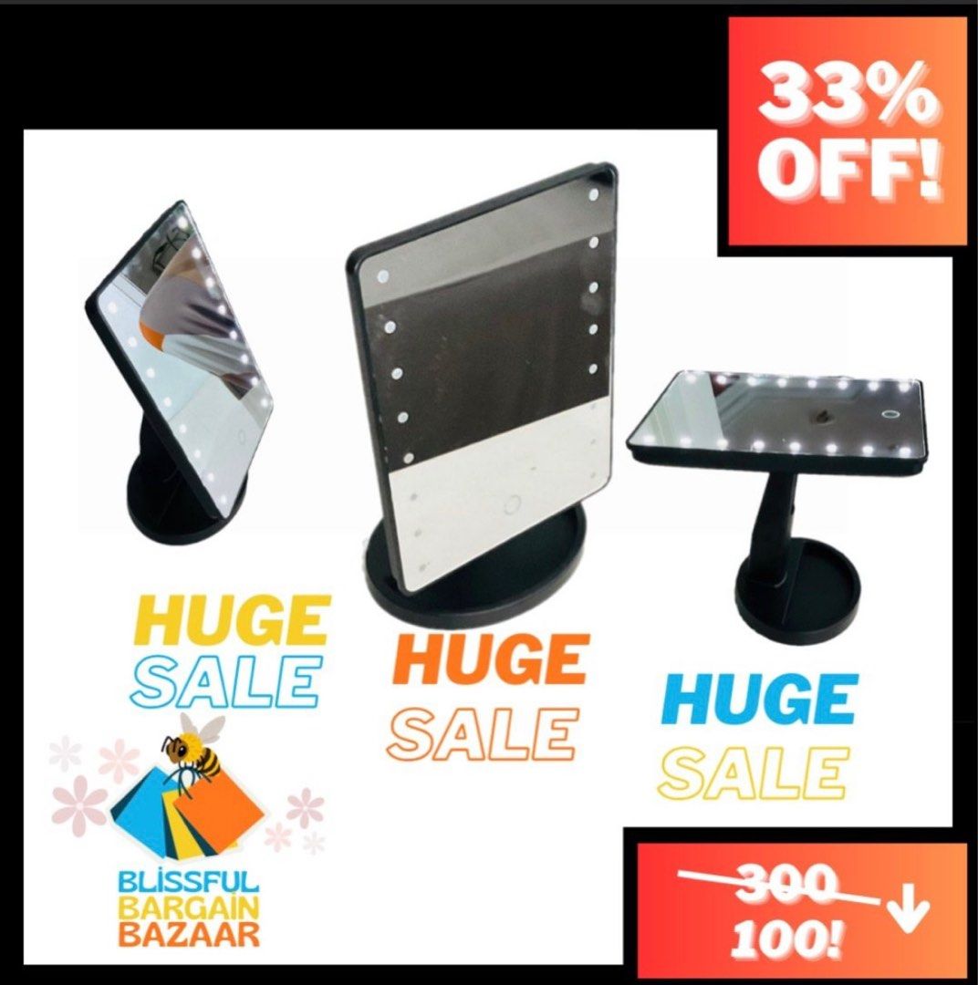 Lightweight Foldable 17x22 cm Makeup Mirror (Category: Mirrors) located in Manila. Submitted by blissful_bargain_bazaar (Listing ID 1368278798, Image 2). Description: Selling SIX lightweight hyper-adjustable 17x22 cm 16 led light battery powered makeup mirror with lights and touch screen light control now at a 33% discount! Perfect for makeup, makeovers, and any mirroring needs at home or on the go with foldable parts. RFS: This was also only use