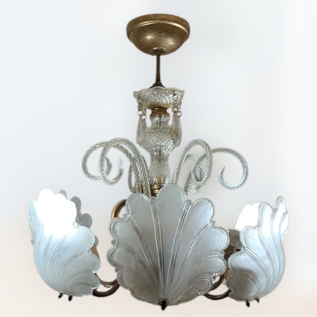 Antique Old Charm Heavy Chandelier. (Category: Lighting) located in Pasig City. Submitted by stylestash (Listing ID 1368234811, Image 1). Description: •Item is in Antipolo •Glass and Gold Chrome •6 bulbs. All working. •RFS: Old House Renovation.