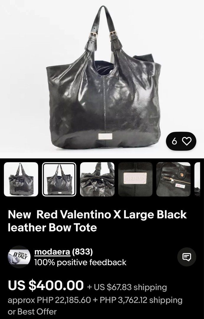 Red Valentino Xlarge bow tote (Category: Luxury Bags & Wallets) located in Quezon City. Submitted by asiaco (Listing ID 1368341549, Image 3). Description: This hobo red valentino is extra large in size. Still very nice preloved condition with minor signs of usage only. .