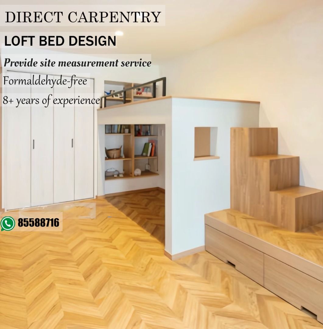 【SG Local Contractor】【Custom Furniture】Customized Loft bed/Bunk bed with storage staircase with study area below/ Bedroom Design/ Local carpentry works62863075202818111