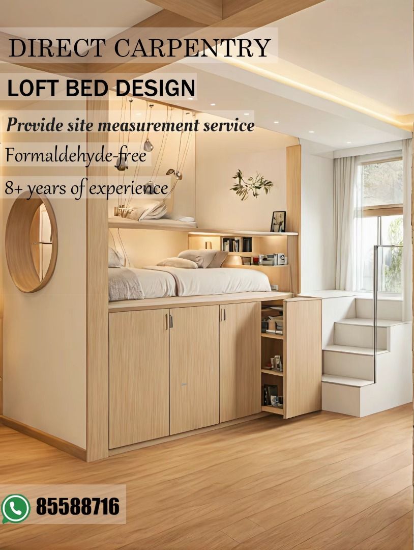 【SG Local Contractor】【Custom Furniture】Customized Loft bed/Bunk bed with storage staircase with study area below/ Bedroom Design/ Local carpentry works62863075202818114