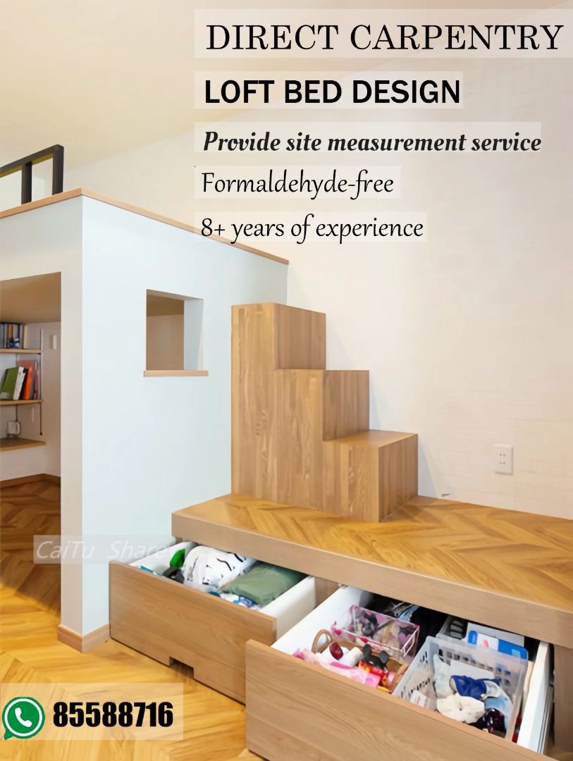 【SG Local Contractor】【Custom Furniture】Customized Loft bed/Bunk bed with storage staircase with study area below/ Bedroom Design/ Local carpentry works62863075202818112