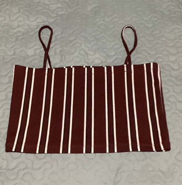 Striped Red and White Cropped Tank Top (Category: Sleeveless) located in Caloocan City. Submitted by olalali (Listing ID 1368334261, Image 1). Description: XS to S.