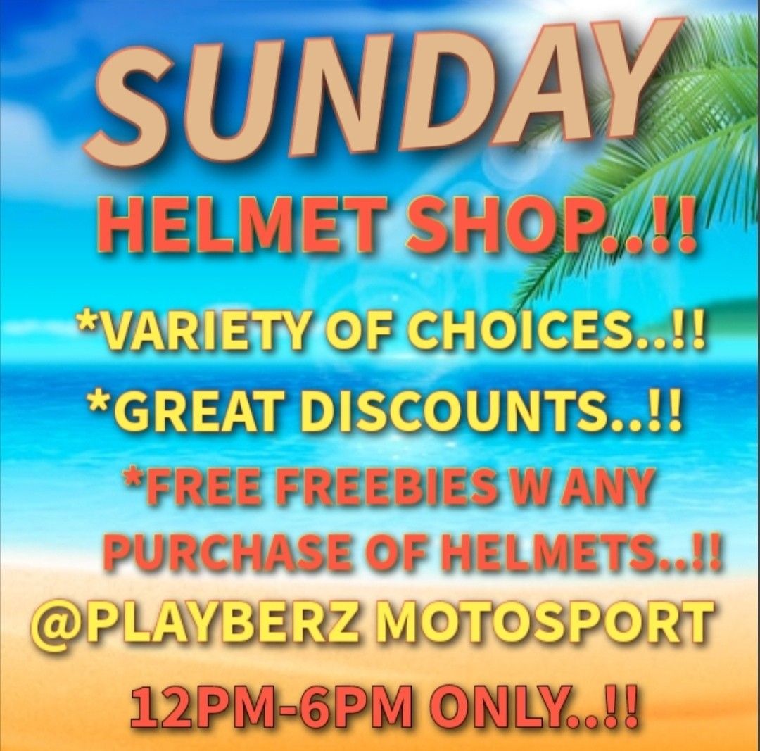SUNDAY HELMET SHOP.. 🤗💖!! (Category: Motorcycle Apparel) located in Singapore. Submitted by playberzmotosport (Listing ID 1368389014, Image 1). Description: THINKING OF GETTING A NEW HELMET.., RAINCOAT.., BLUETOOTH.. HELMET VISOR.. ON SUNDAY.. 😒🤔?!? YESS.. YOUR IDEAL HELMET SHOP "PLAYBERZ MOTOSPORT" IS OPEN ON EVERY SUNDAY.. 🤗😁💖!! VARIETY OF CHOICES AND GREAT DISCOUNTS WILL BE GIVEN TO ALL OUR CUSTOMERS..🤩😍!! NOT TO FORGET EVERY HELMET P