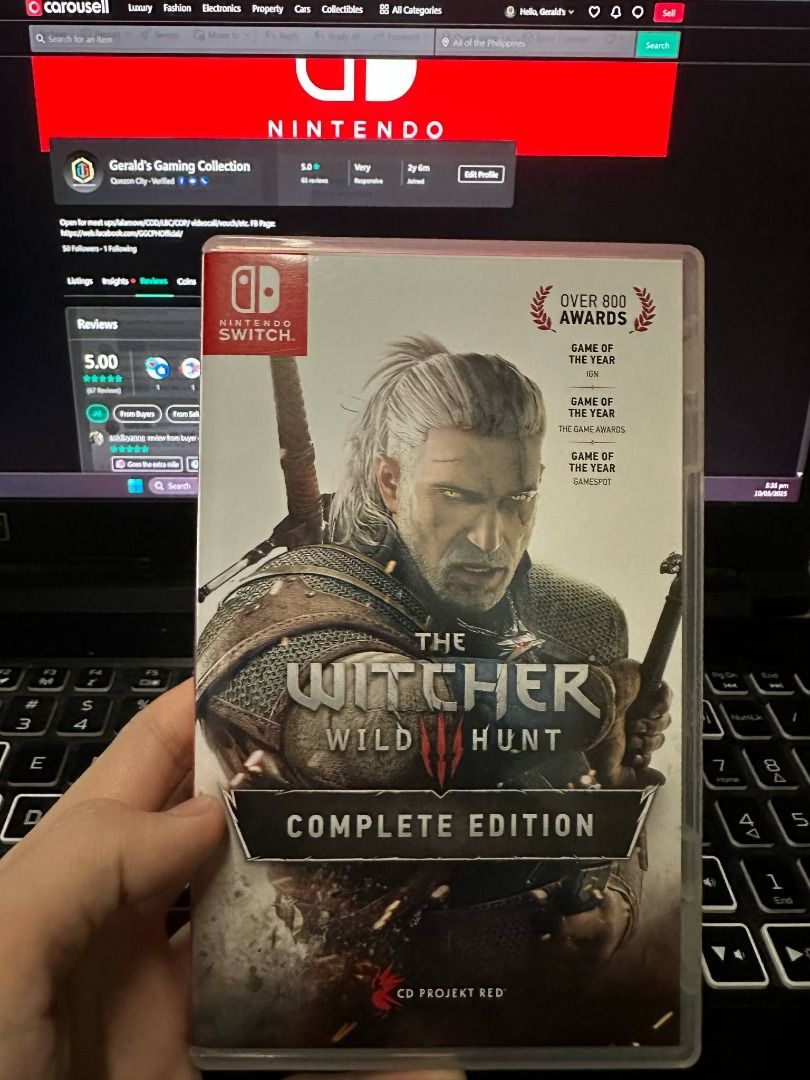 The Witcher III Wild Hunt Complete Edition - Nintendo Switch Physical Game (Category: Nintendo) located in Quezon City. Submitted by ggcollectionph (Listing ID 1368339165, Image 1). Description: Nintendo Switch Game for Sale! The Witcher III Wild Hunt Complete Edition Good as new, Smooth, and No issues. All games are playable in English, 100% Original, and compatible to all Nintendo Switch models (V1/V2/Lite/OLED). For buyer's review kindly check