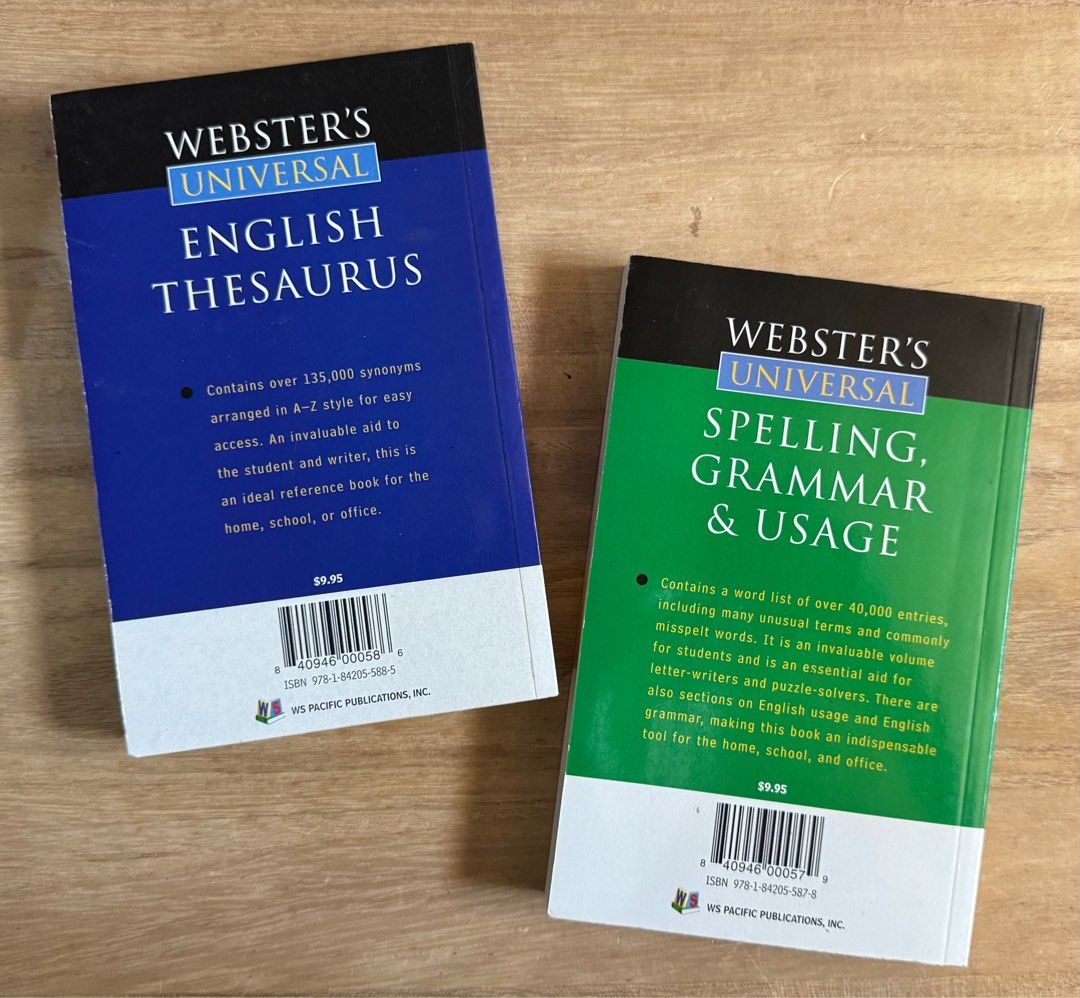 Webster’s English Thesaurus & Spelling, Grammar & Usage (Category: Textbooks) located in San Pedro. Submitted by pageturner19 (Listing ID 1368320603, Image 2). Description: Price per book.