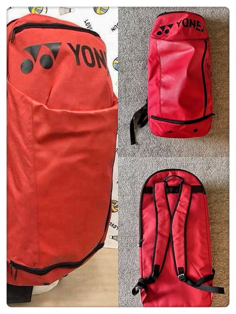由 austin102900786 (刊登 ID 1368288455，圖片 1) 提交，位於 台北市 (Taipei) 的 Yonex 羽球後背包 紅 七成新 可議價 (類別：球拍和球類運動)，說明：Yonex 羽球後背包 可以放多支球拍 底部可放一雙球鞋 一個上方置物袋。