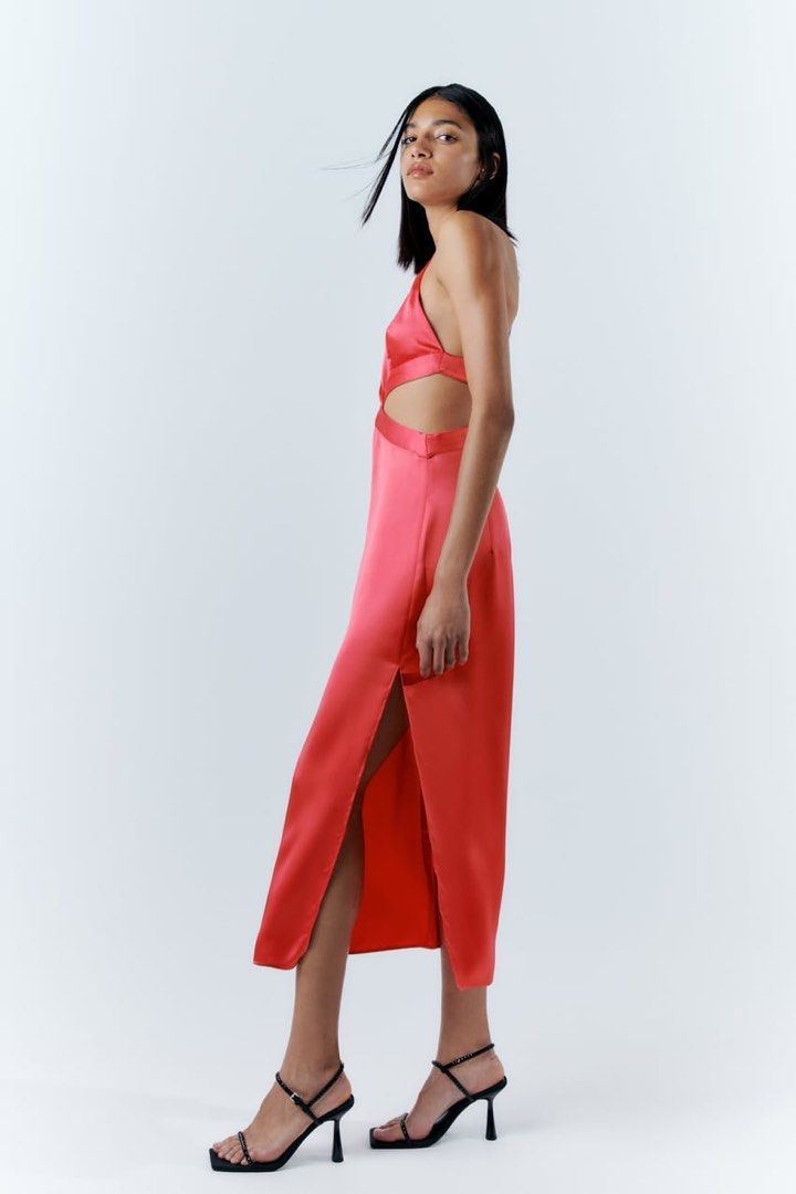 pink satin cut out dress zara Zara Pink Satin Effect Cut Out dress