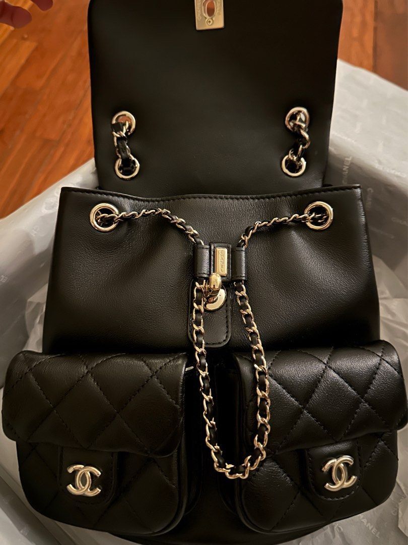 Authentic Chanel 23A Duma Backpack Small (Category: Luxury Bags & Wallets) located in Quezon City. Submitted by breakmyfashion (Listing ID 1368517805, Image 2). Description: Dimensions: 20.5 x 20 x 11.5 cm Material: Calfskin .