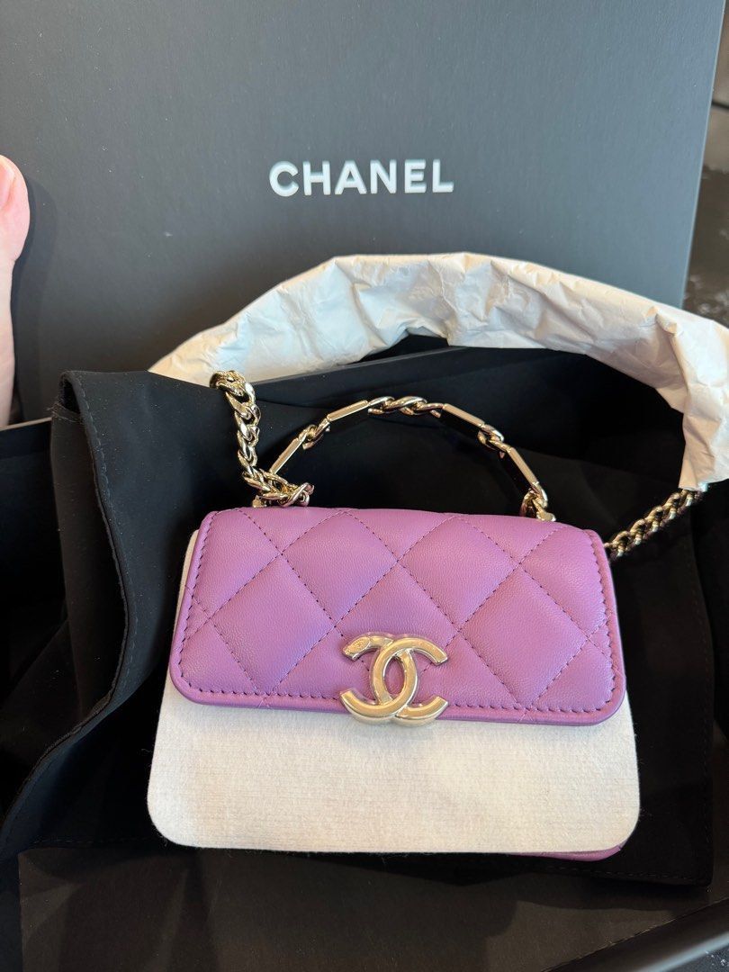 Authentic Chanel Purple Mini Clutch with Chain GHW (Category: Luxury Bags & Wallets) located in Quezon City. Submitted by breakmyfashion (Listing ID 1368490965, Image 1). Description: Comes in full set with receipt, box, paperbag and dust bag. .
