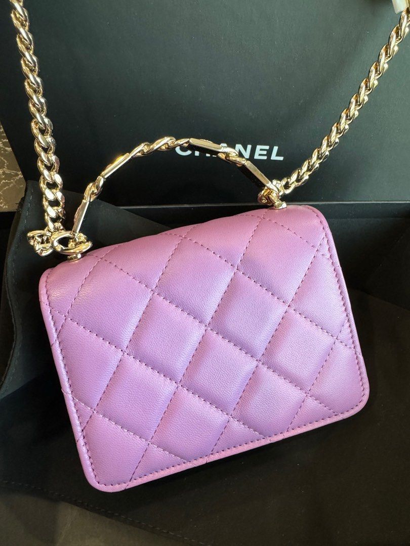 Authentic Chanel Purple Mini Clutch with Chain GHW (Category: Luxury Bags & Wallets) located in Quezon City. Submitted by breakmyfashion (Listing ID 1368490965, Image 2). Description: Comes in full set with receipt, box, paperbag and dust bag. .