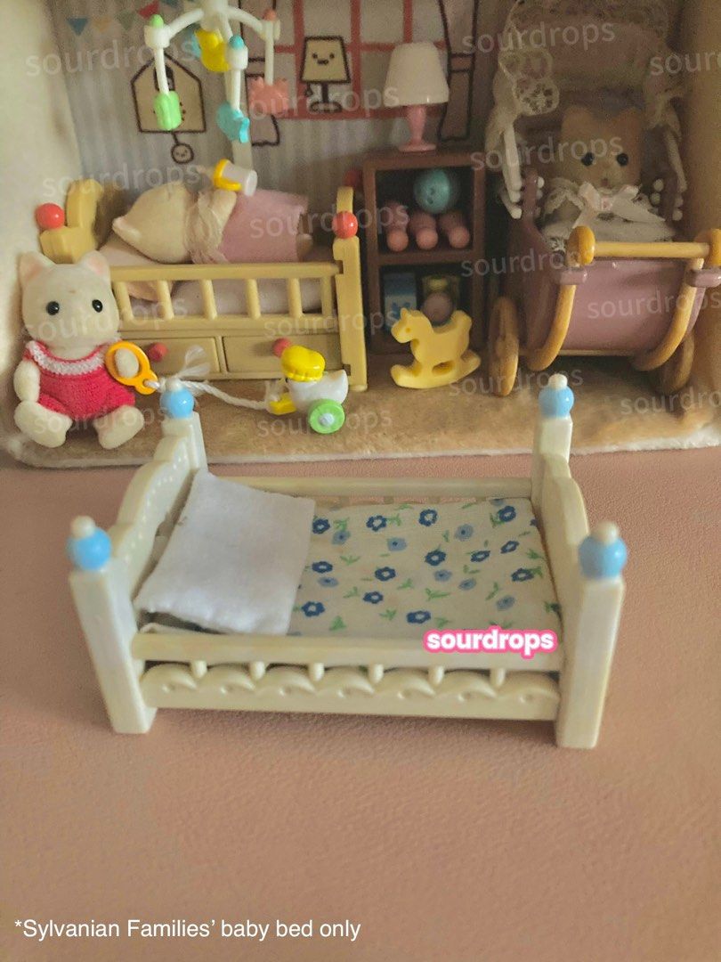 EPOCH Sylvanian Families White and Blue Baby Bed (READ DESCRIPTION) (Category: Children's Beds) located in Pasig City. Submitted by sourdrops (Listing ID 1368326504, Image 3). Description: With markings With visible usage and pen mark ‼️Sleeping Baby Chiffon Dog Critter sold separately (check listing) ‼️ Chiffon Dog critter + baby bed bundle: 430PHP ❗️IMPORTANT❗️ 🌸 Reservations: dp of 50php minimum - will only mark as reserved after initial pay 