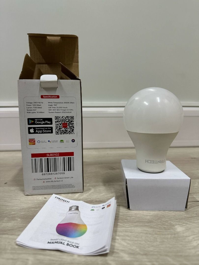 Fantech E27 Smart Life Light Bulb 12W (Category: Lighting) located in Quezon City. Submitted by gktan003602644 (Listing ID 1368466879, Image 2). Description: Brand: Fantech • Model: SLB0102 (12W) • Smart Light Bulb Smart Life • App Control • Wifi Connection Like new barely used Slightly negotiable complete with packaging.