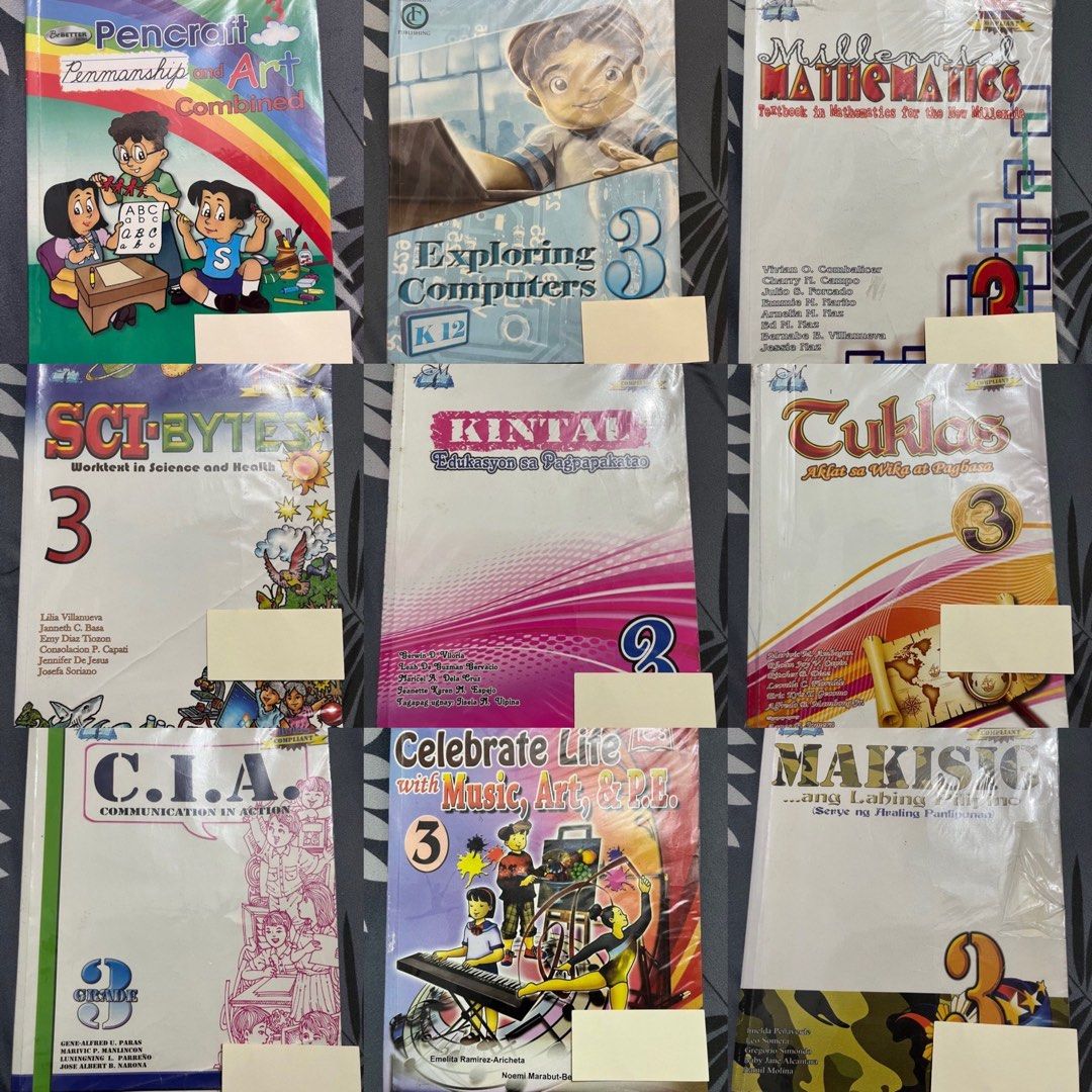 Grade 3 Textbooks 9 pcs (Category: Textbooks) located in Rizal. Submitted by cassappl (Listing ID 1368422036, Image 1). Description: .
