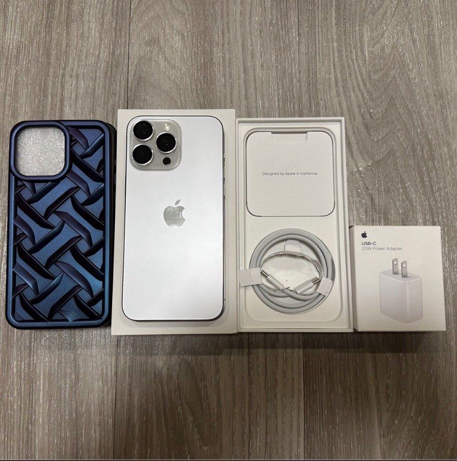 Iphone 15 Pro Max 256GB White Titanium (Category: iPhone 15 Series) located in Makati City. Submitted by itsmedimple (Listing ID 1368577529, Image 2). Description: Iphone 15 Pro Max 256GB White Titanium 90% Battery (Original) Openline (Any sim will do) Dual physical sim Complete with receipt TG installed since day 1 Inclusions: Original Type C Cable, Box (Same IMEl), Sim Ejector Pin, 11 pcs phone case Adapter & Receipt No history of repair No iss