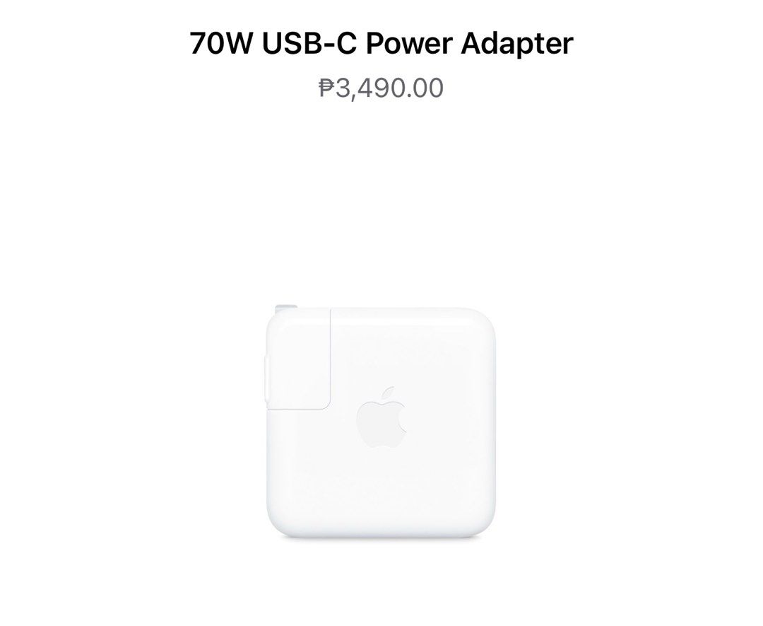 Original Apple 61W USB-C Power Adapter (Category: Electrical, Adaptors & Sockets) located in Paranaque City. Submitted by closetcoreen (Listing ID 1368526820, Image 1). Description: Authentic. Extra adapter from my laptop. .