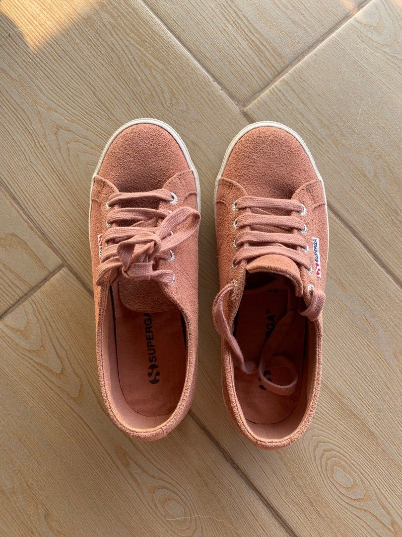 Pink Peach Suede Superga Sneakers (Category: Sneakers) located in Quezon City. Submitted by samae_declutters888 (Listing ID 1368483119, Image 2). Description: Pink Peach Suede Superga Sneakers Size: EU 35 Used 2-3 times No major flaws. Just a cute pair of sneakers. RFS: Fit is quite small for me..