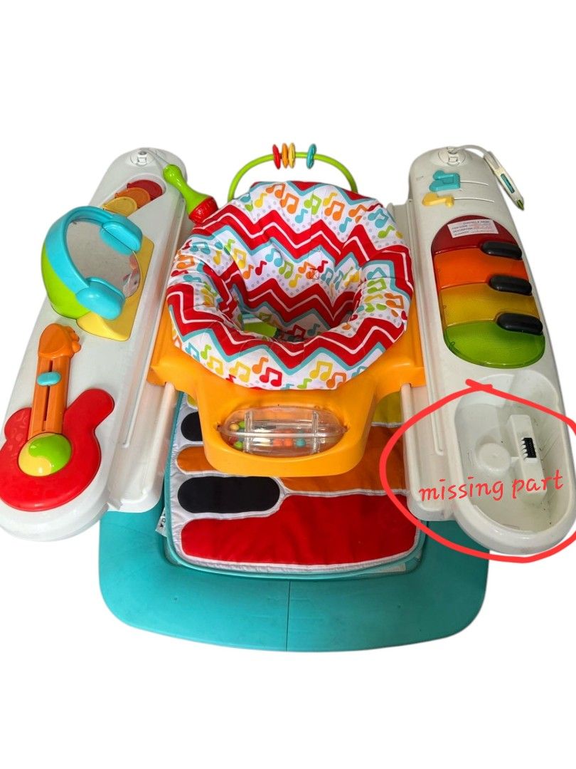 Preloved Baby Walker (Category: Infant Playtime) located in Manila. Submitted by sulitfinds_17 (Listing ID 1368490095, Image 1). Description: ❤️Preloved Baby Walker ❤️ Suitable Age: 6 months- 3 yrs old Issue: Not Working, Missing part, circled in the image but still manageable to Lay and play A soft keyboard mat can be removed for tummy time. Spinning seat: The seat allows the baby to spin 360 degrees for all-around play. Activity table: The seat