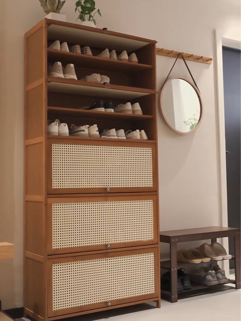 Muji Rattan Bamboo Shoes Cabinet Storage Rack Rotan Bamboo Rak Kasut ...