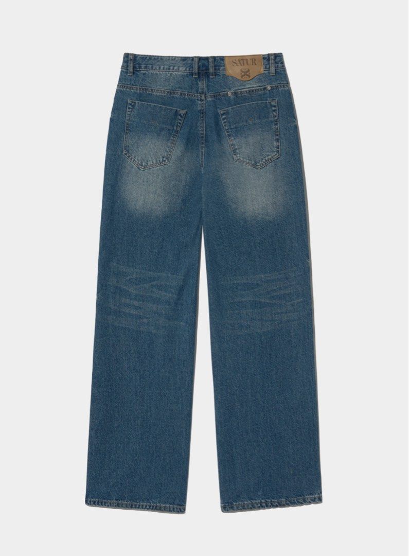 Satur Layne Wide Straight Jeans - Light Blue, Men's Fashion